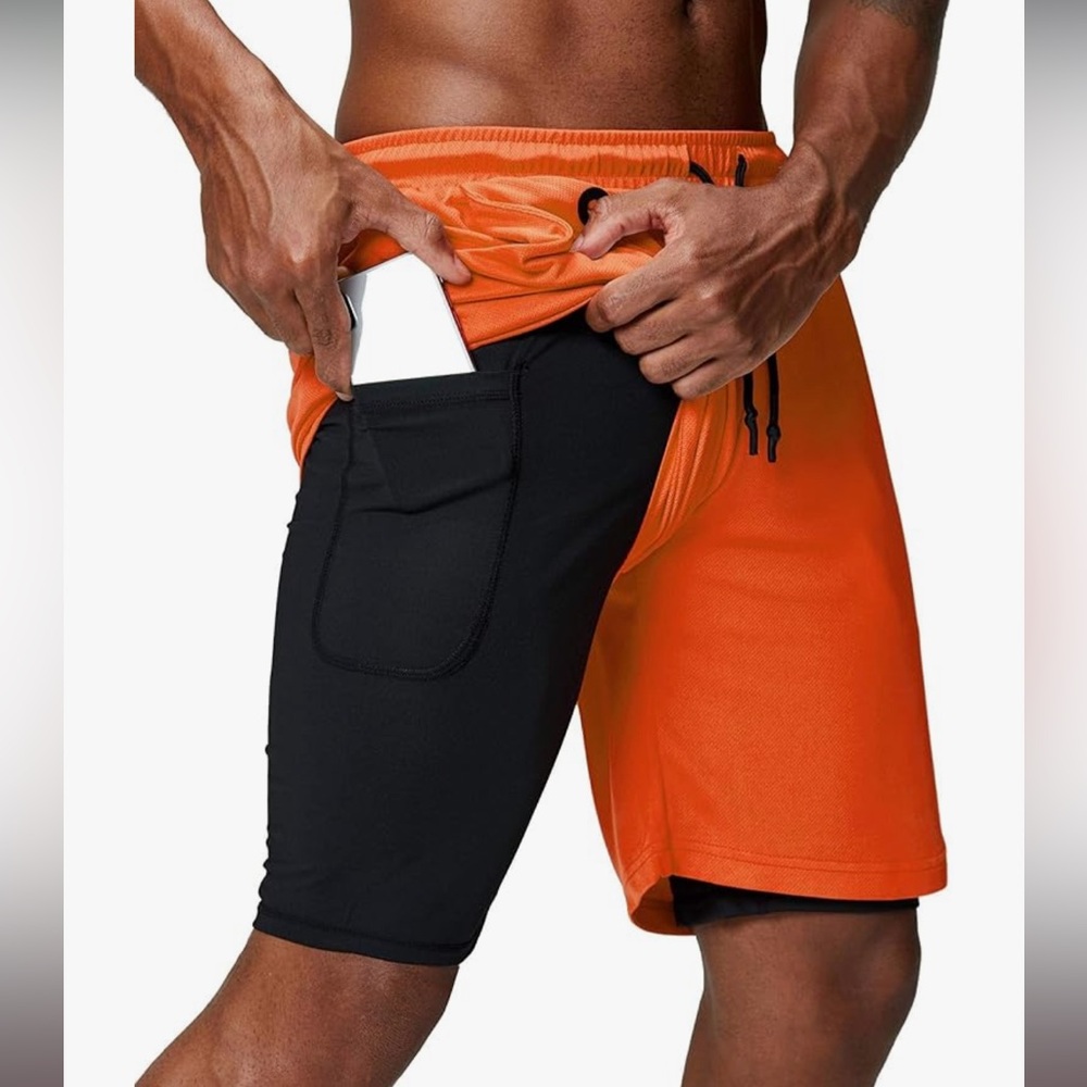 Pinkbomb Men's 2 in 1 Running Shorts Gym Workout Quick Dry Mens Shorts